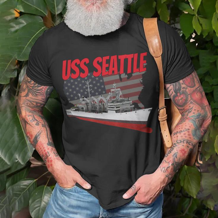 American Military Ship Uss Seattle Aoe-3 Veteran Father Son T-Shirt Gifts for Old Men