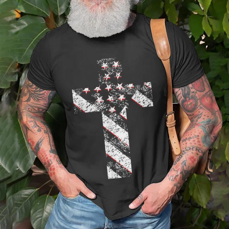 American Usa Flag Freedom Cross Military Style Army Mens Unisex T-Shirt Gifts for Old Men