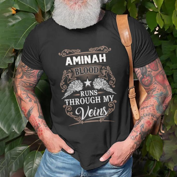 Aminah Name - Aminah Blood Runs Through My Unisex T-Shirt Gifts for Old Men