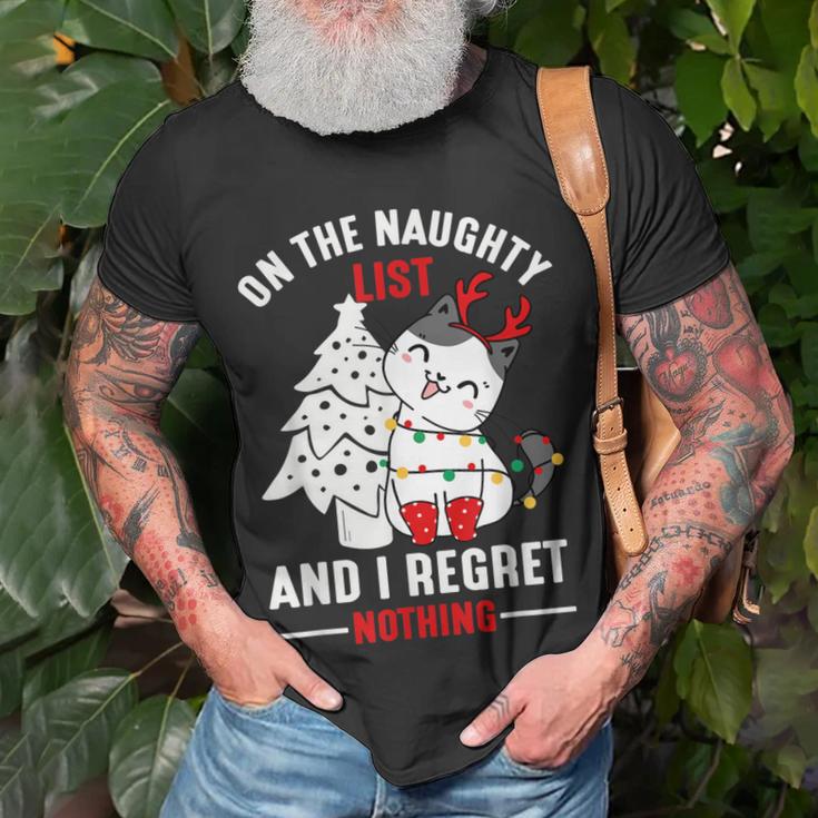 Auf der Unartigen Liste & Bereue Nichts - Xmas Katzenkätzchen T-Shirt Geschenke für alte Männer