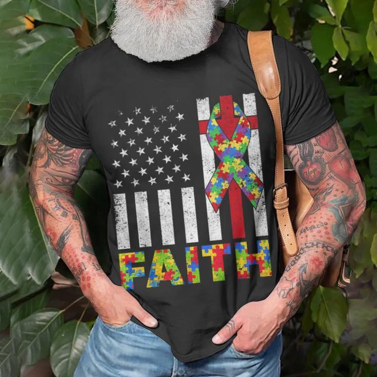 Autism Awareness Faith Cross Autistic Usa Flag For Dad Mens Unisex T-Shirt Gifts for Old Men