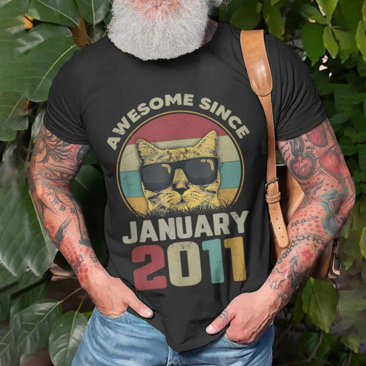 Awesome Since Januar 2011 - 11. Geburtstag Katzenliebhaber T-Shirt Geschenke für alte Männer