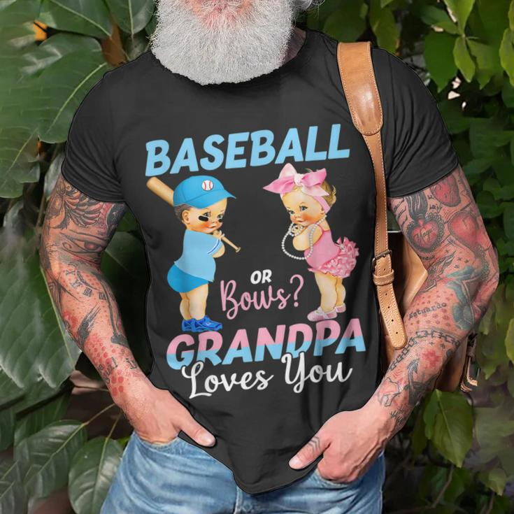 Baseball Or Bows Grandpa Loves You Baby Gender Reveal T-Shirt Gifts for Old Men