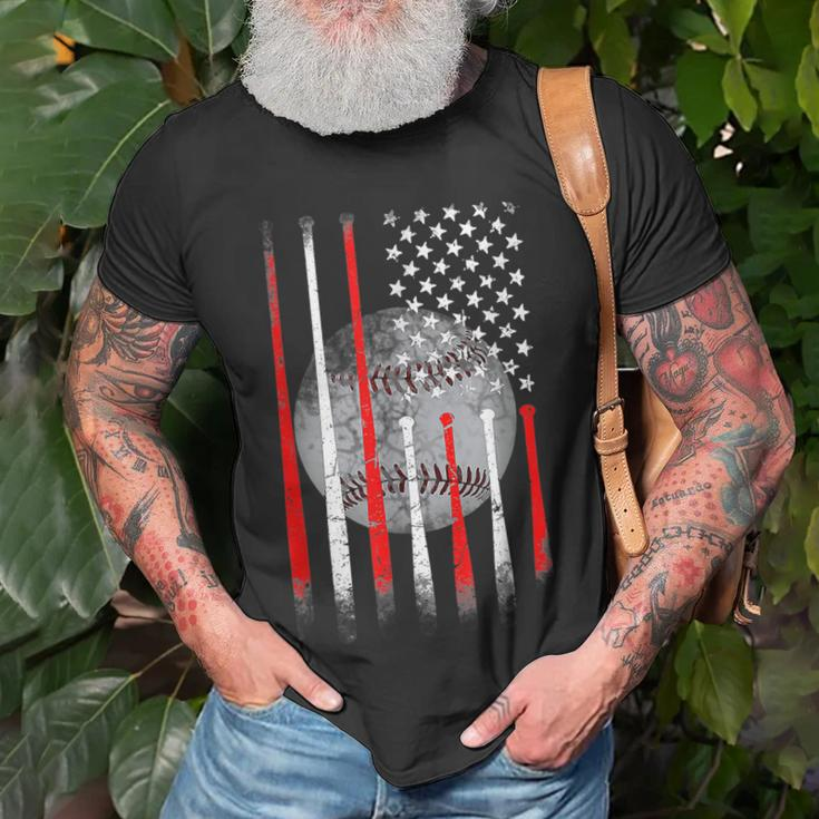 Baseball Usa Flag American Flag Vintage For Dad Fathers Day Unisex T-Shirt Gifts for Old Men