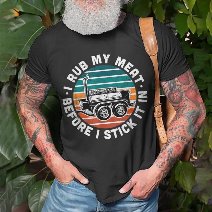 Bbq Dad Offset Smoker Pit Accessory I Rub My Meat Text T-Shirt Gifts for Old Men