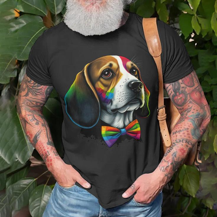 Beagle Gay Pride Dog Lgbt Rainbow Flag On Beagle Lgbtq Unisex T-Shirt Gifts for Old Men