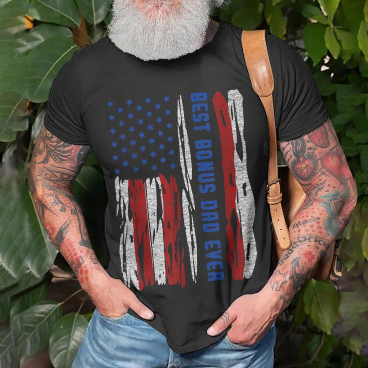 Best Bonus Dad Ever Us Flag Step Father Fathers Day Gift Gift For Mens Unisex T-Shirt Gifts for Old Men