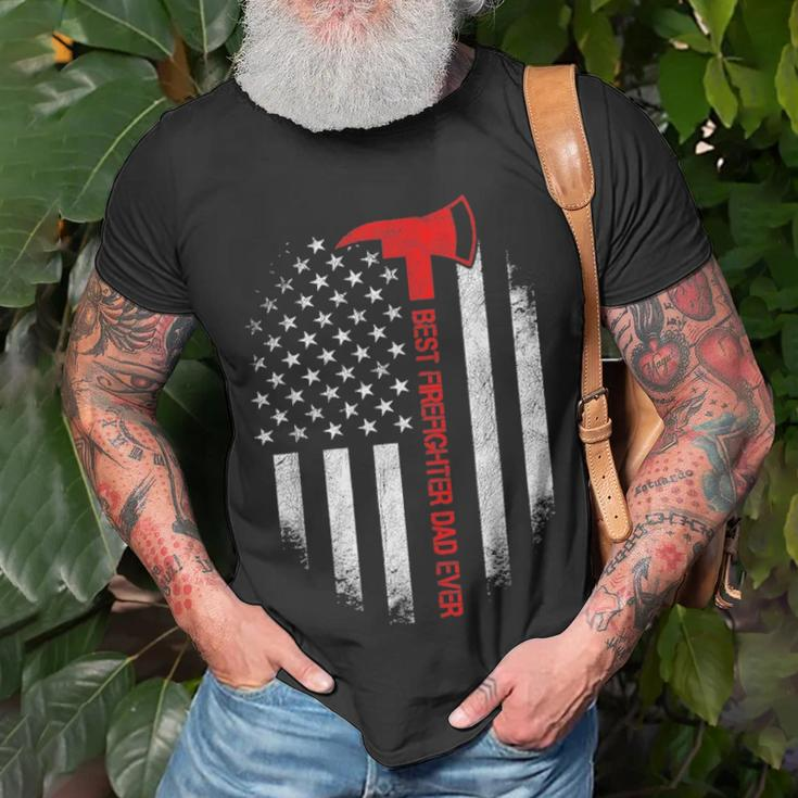 Best Firefighter Dad Ever American Flag Fathers Day V2 Unisex T-Shirt Gifts for Old Men