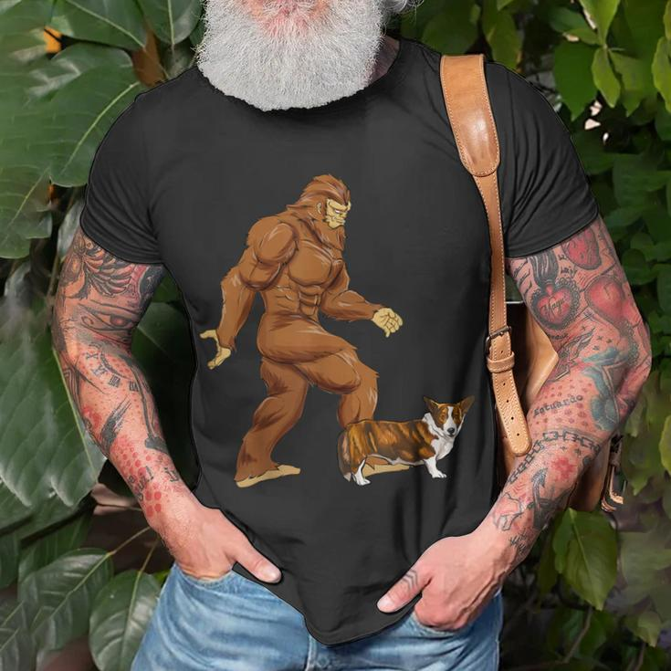Bigfoot Walking Cardigan Welsh Corgi Sasquatch Dog T-Shirt Gifts for Old Men