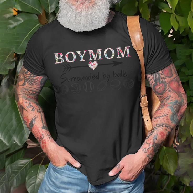 Boy Mom Surrounded By Balls Gift For Women Mothers Day Unisex T-Shirt Gifts for Old Men