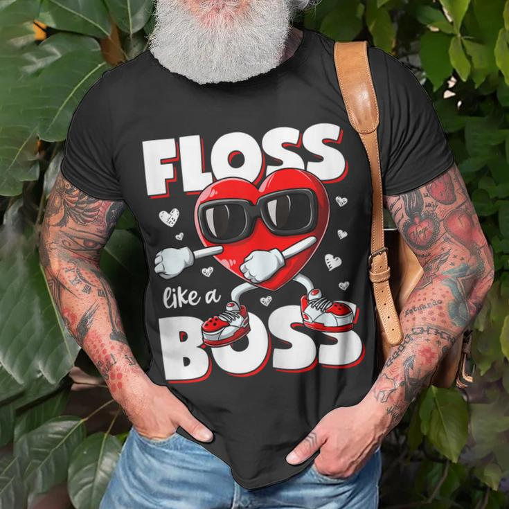 Boys Valentines Day Shirt Kids Floss Like A Boss Flossing Unisex T-Shirt Gifts for Old Men