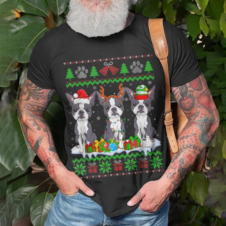 Christmas Boston Terrier Dog Puppy Lover Ugly Xmas Sweater T-shirt Gifts for Old Men