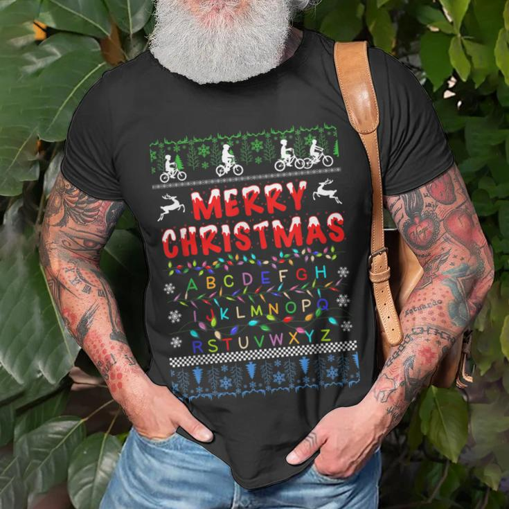 Christmas Things Ugly Upside Down Light Stranger Bike T-Shirt Gifts for Old Men