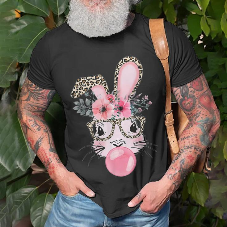 Cute Bunny With Leopard Glasses Happy Easter Day T-Shirt Gifts for Old Men