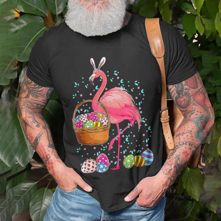 Cute Flamingo Bunny Eggs Happy Easter Egg Basket Hunting Unisex T-Shirt Gifts for Old Men