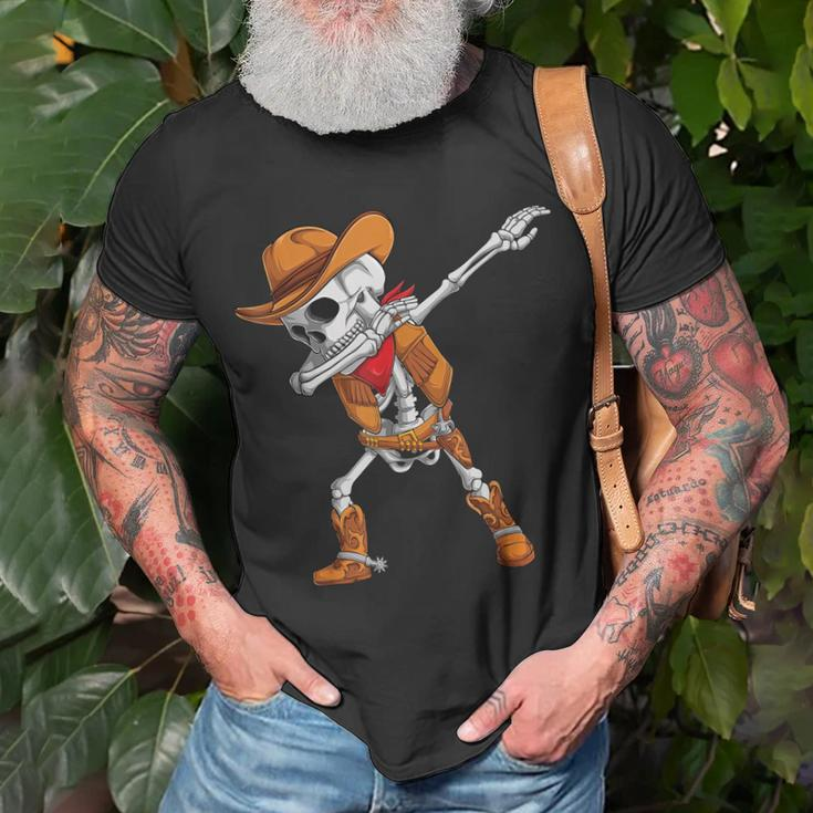 Dabbing Skeleton Cowboy Halloween Costume Kids Boys Men Dab Unisex T-Shirt Gifts for Old Men