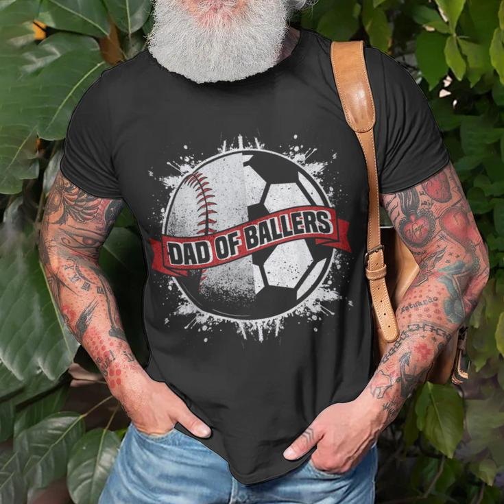 Dad Of Both Baseball Soccer Dad Of Ballers Gift For Mens Unisex T-Shirt Gifts for Old Men