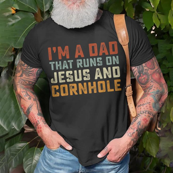 Im A Dad That Runs On Jesus Cornhole Christian Vintage T-Shirt Gifts for Old Men