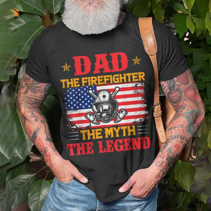 Dad The Firefighter The Myth The Legend American Flag Unisex T-Shirt Gifts for Old Men