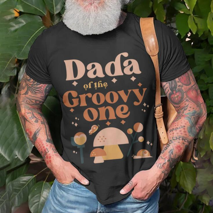 Mens Dada Of The Groovy One Boho 1St Birthday Hippie Mushroom Dad T-Shirt Gifts for Old Men
