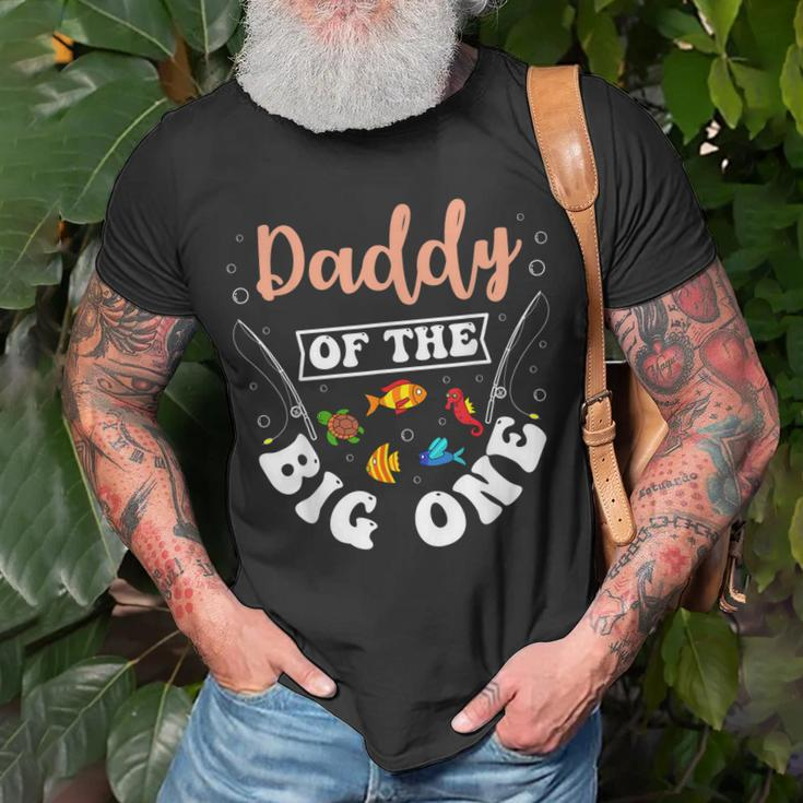 Daddy Of The Big One Fishing Birthday Party Bday Celebration Unisex T-Shirt Gifts for Old Men