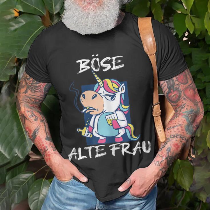 Damen Böse Alte Frau Für Oma Großmuter Spruch Rockerin T-Shirt Geschenke für alte Männer