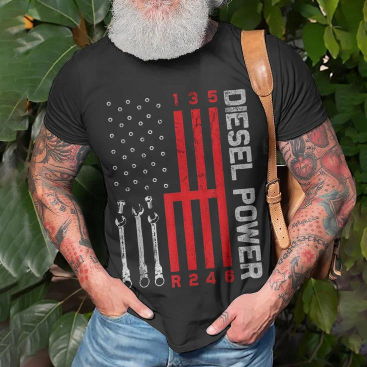 Diesel Mechanic Shifting Gear American Flag Gift Drag Racer Unisex T-Shirt Gifts for Old Men