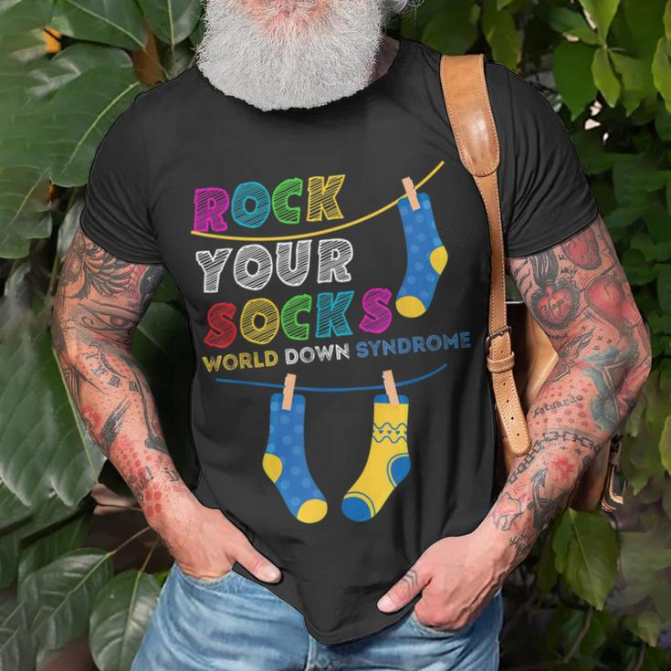 Down Syndrome Awareness Rock Your Socks Girls Boys Unisex T-Shirt Gifts for Old Men