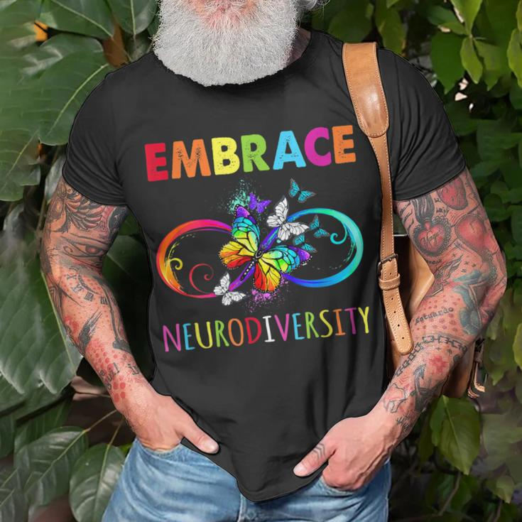 Embrace Neurodiverity Rainbow Infinity Butterfly Autism Unisex T-Shirt Gifts for Old Men