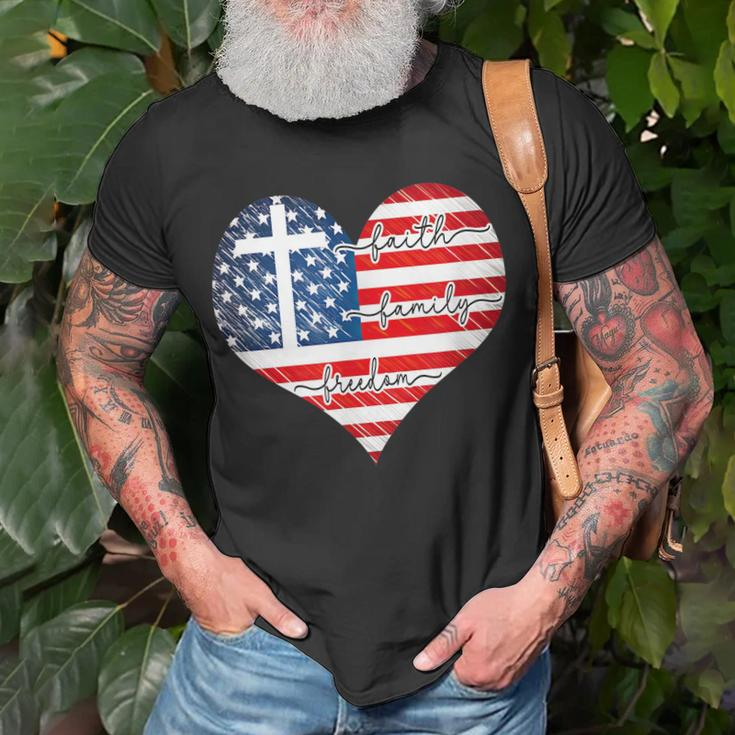 Faith Family Freedom Heart - 4Th Of July Patriotic Flag Unisex T-Shirt Gifts for Old Men