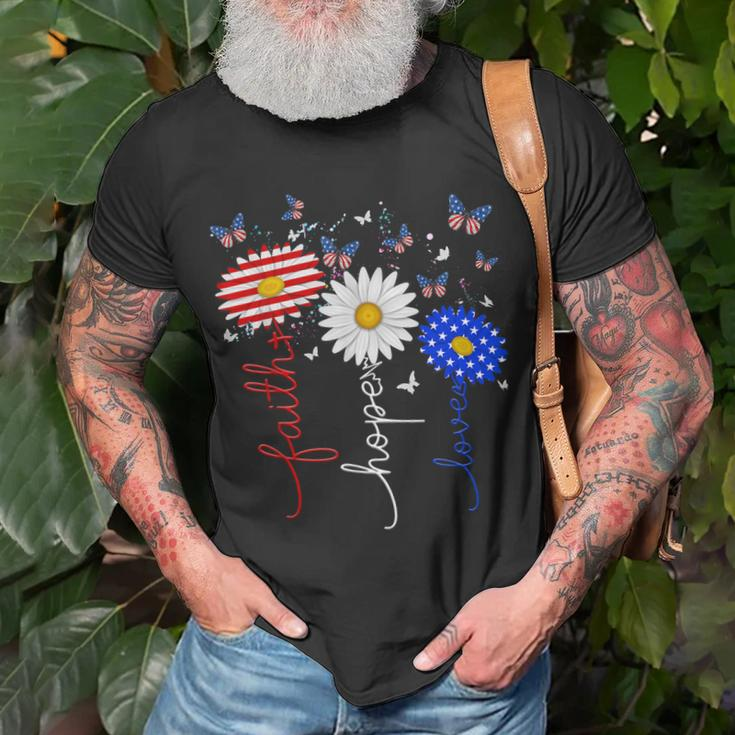 Faith Hope Love Butterfly Daisy 4Th Of July Christians God Unisex T-Shirt Gifts for Old Men