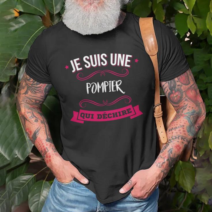 Feuerwehr Motivationsshirt Je suis une pompier qui déchire, Schwarzes T-Shirt Geschenke für alte Männer