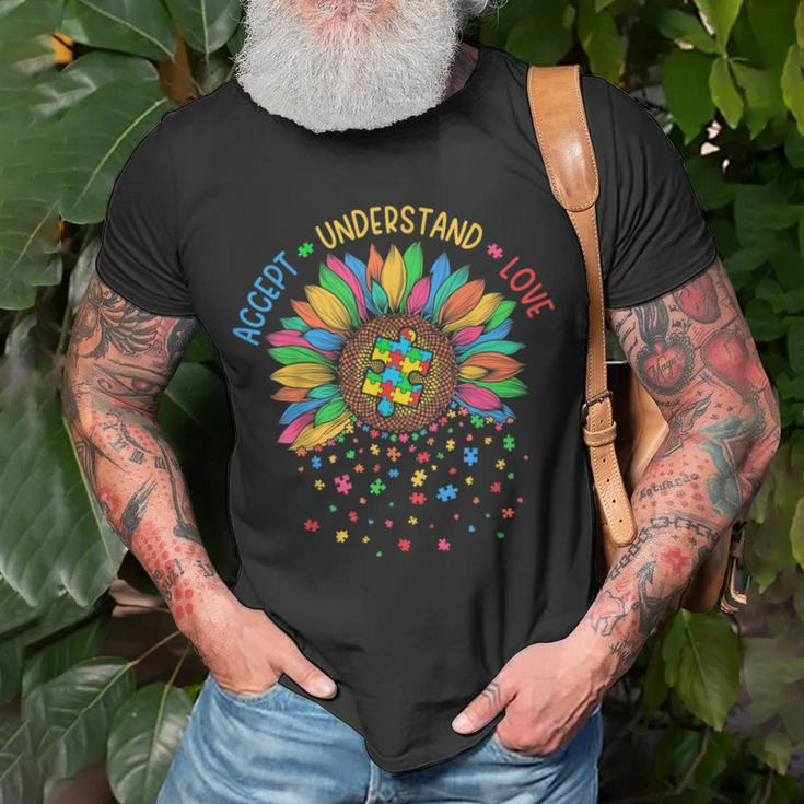 Floral Autism Awareness Sunflower Autism Mom & Dad Sister Unisex T-Shirt Gifts for Old Men