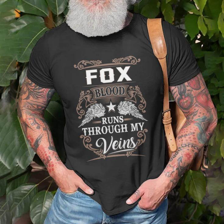 Fox Name - Fox Blood Runs Through My Veins Unisex T-Shirt Gifts for Old Men