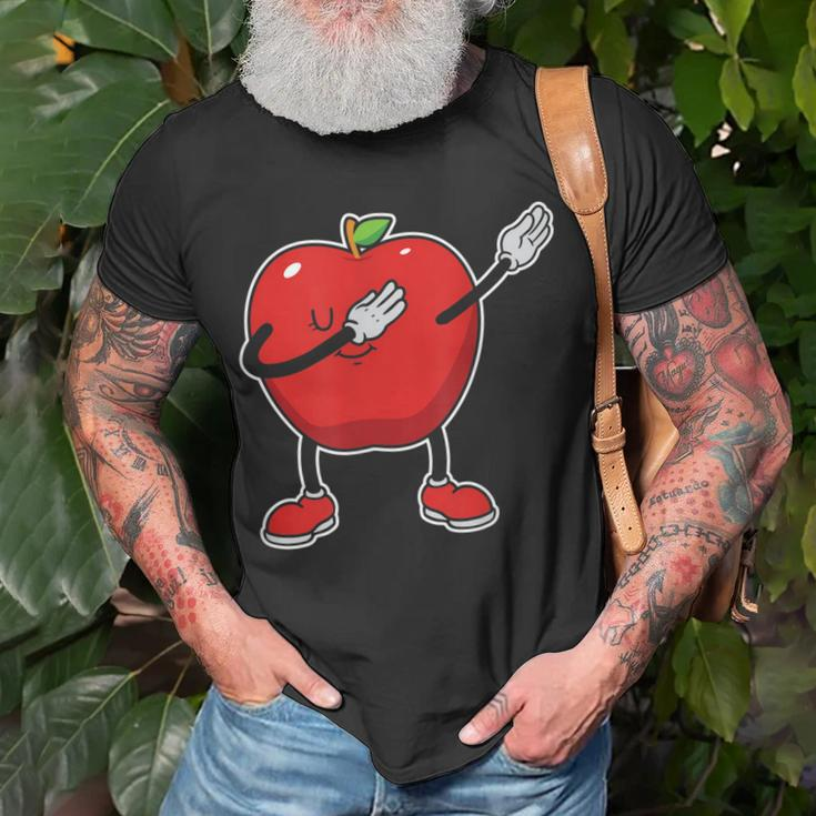Fröhlicher Apfel Karikatur Schwarzes T-Shirt, Lustiges Obstmotiv Tee Geschenke für alte Männer