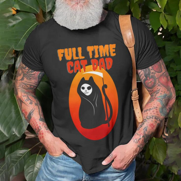 Full Time Cat Dad Halloween Funny Grim Reaper Halloween Cat Dad Unisex T-Shirt Gifts for Old Men