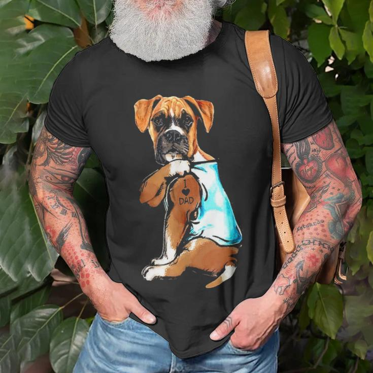 Funny Boxer Dog I Love Dad Tattoo Boxer Lover Gift Unisex T-Shirt Gifts for Old Men