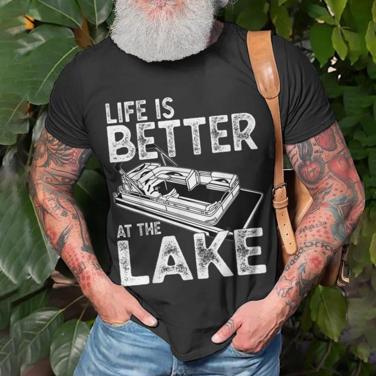 Funny Pontoon Captain Life Is Better At The Lake Boating Unisex T-Shirt Gifts for Old Men