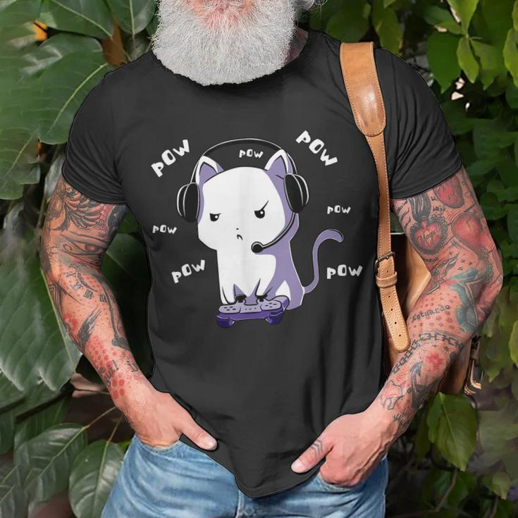 Gamer Cat Pow Pow Gaming Zocken Nerd Lustig Kawaii Zocker T-Shirt Geschenke für alte Männer