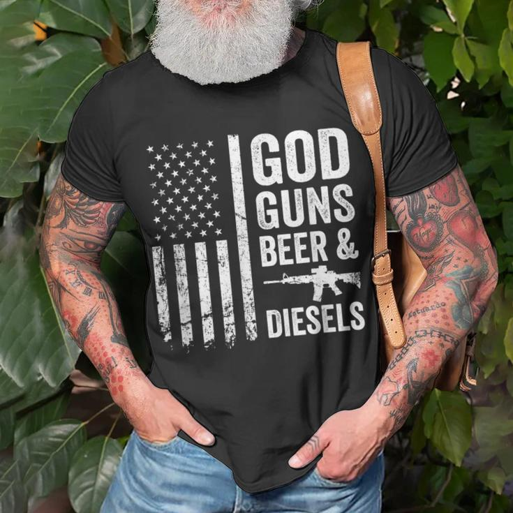 God Guns Beer & Diesels Diesel Truck Mechanic Usa Flag Unisex T-Shirt Gifts for Old Men