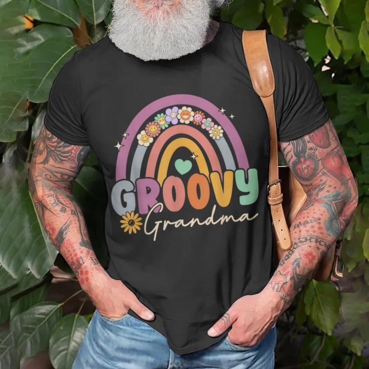 Groovy Grandma Rainbow Colorful Flowers Design Grandmother Unisex T-Shirt Gifts for Old Men