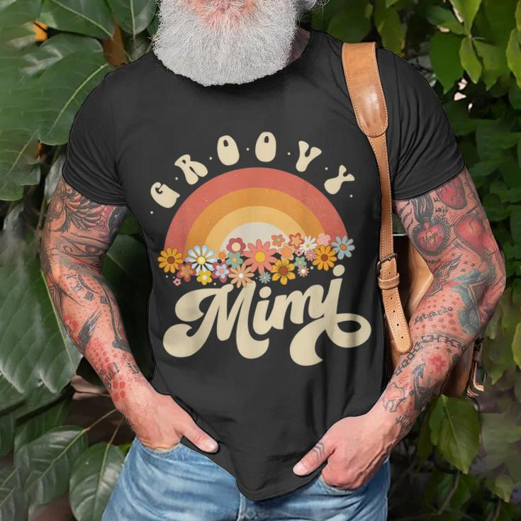 Groovy Mimi Retro Rainbow Colorful Flowers Design Grandma Unisex T-Shirt Gifts for Old Men