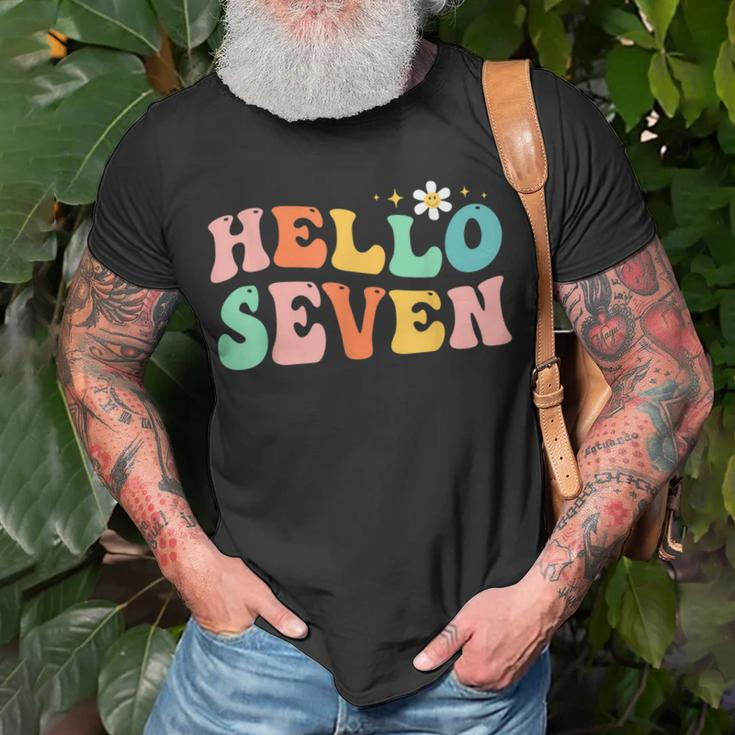 Hello Seven 7 Year Old 7Th Birthday Girl Age 7 Bday Groovy Unisex T-Shirt Gifts for Old Men
