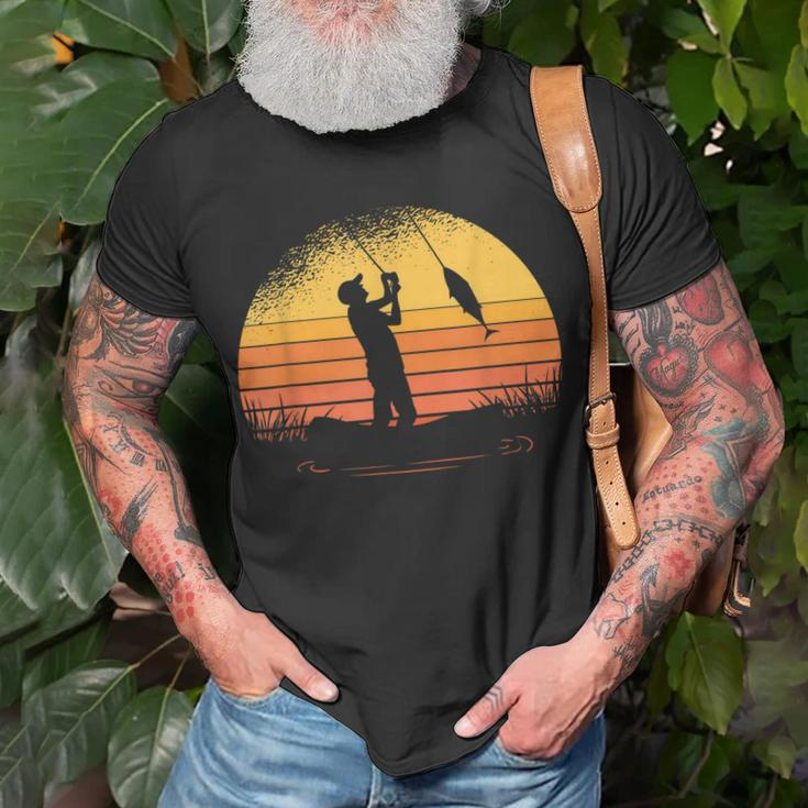 Herren Angler Sonnenuntergang Fischer Angel T-Shirt Geschenke für alte Männer