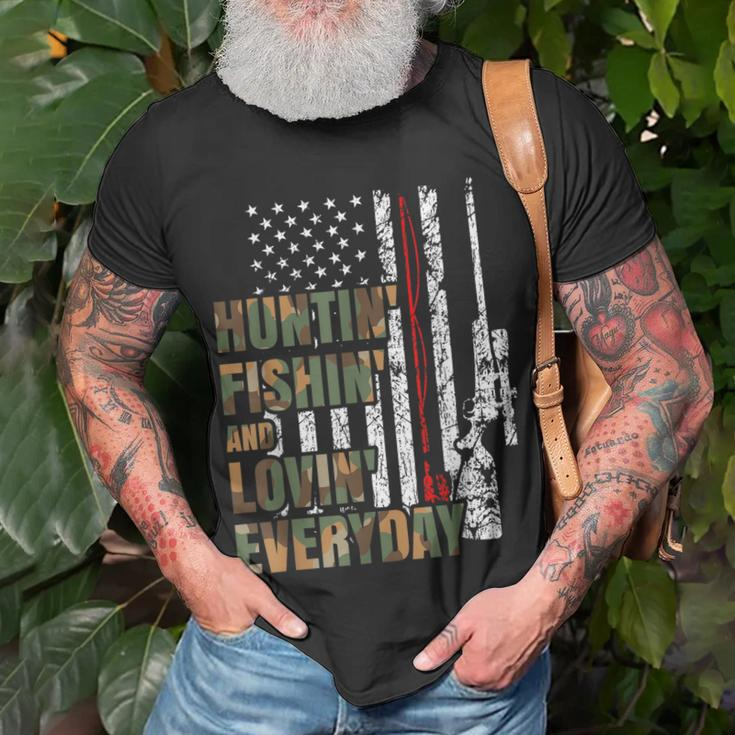 Hunting Fishing Loving Everyday American Deer Hunter Patriot Unisex T-Shirt Gifts for Old Men