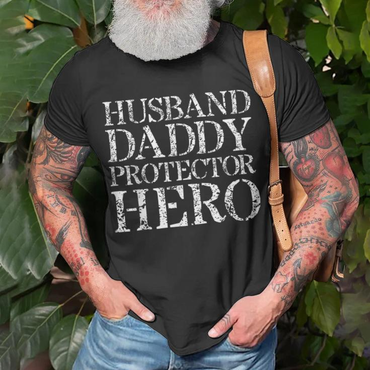 Mens Husband Daddy Protector Hero Husband From Wife T-shirt Gifts for Old Men