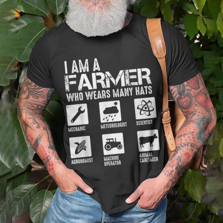 I Am A Farmer Who Wears Many Hats Tractor Unisex T-Shirt | Mazezy