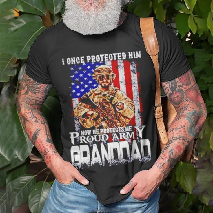 I Once Protected Him Now He Protects Me Proud Army Granddad Unisex T-Shirt Gifts for Old Men