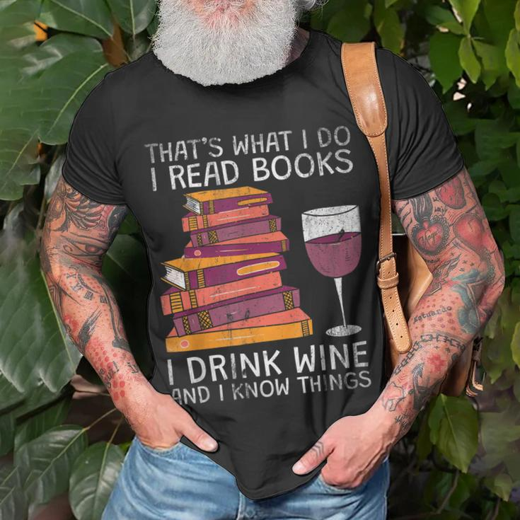 Was Ich Lese Bücher Trinke Wein T-Shirt Geschenke für alte Männer