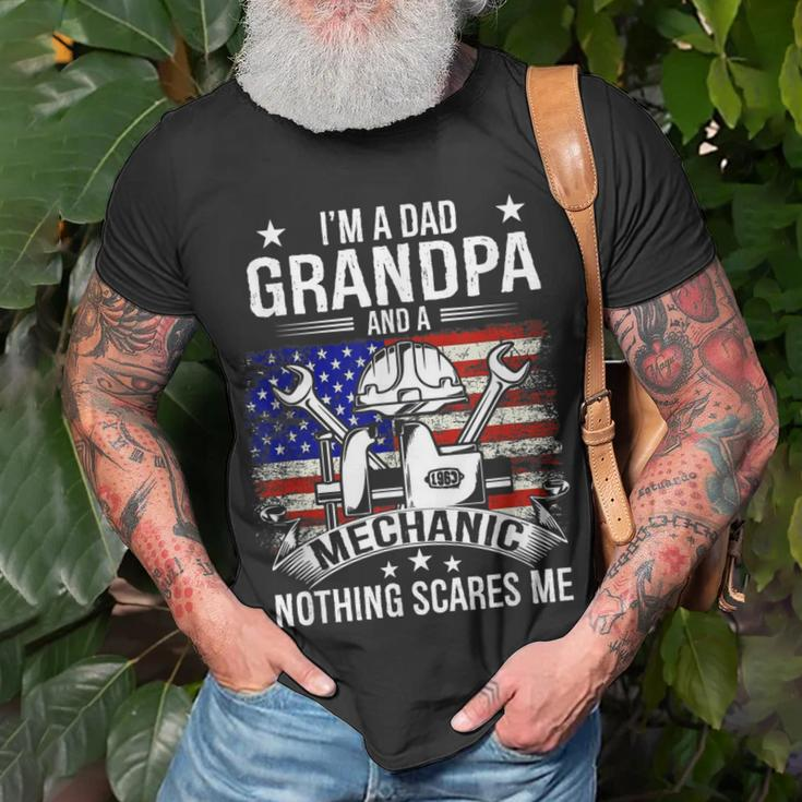 Im A Dad Grandpa Mechanic Quotes American Flag Patriotic Gift For Mens Unisex T-Shirt Gifts for Old Men